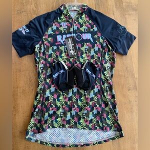 Rock CF Rad Tour Multicolor Cycling Jersey and Gloves- women’s large